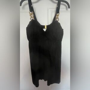 Brand unknown, black ribbed swim dress with attached panty. XL